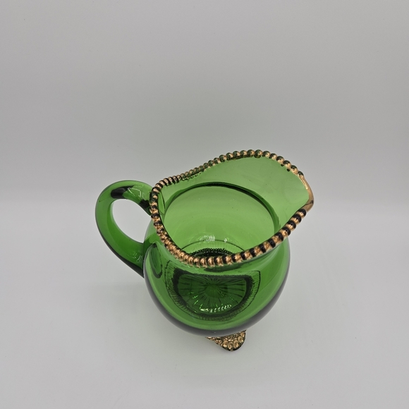 Vintage EAPG US Glass‎ Green Colorado Lacy Medallion Footed Creamer Collectible - Picture 2 of 7